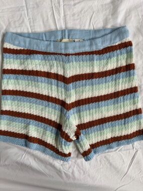 Striped Knit Women's Boxer Briefs in Light Blue, Brown & Cream